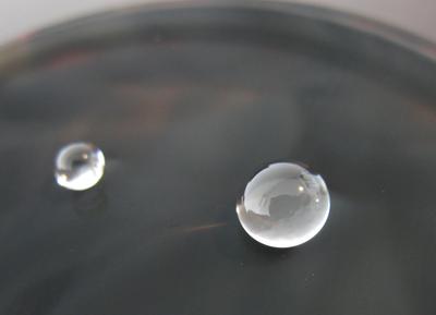 Gouttes sphériques sur une surface super-hydrophobe